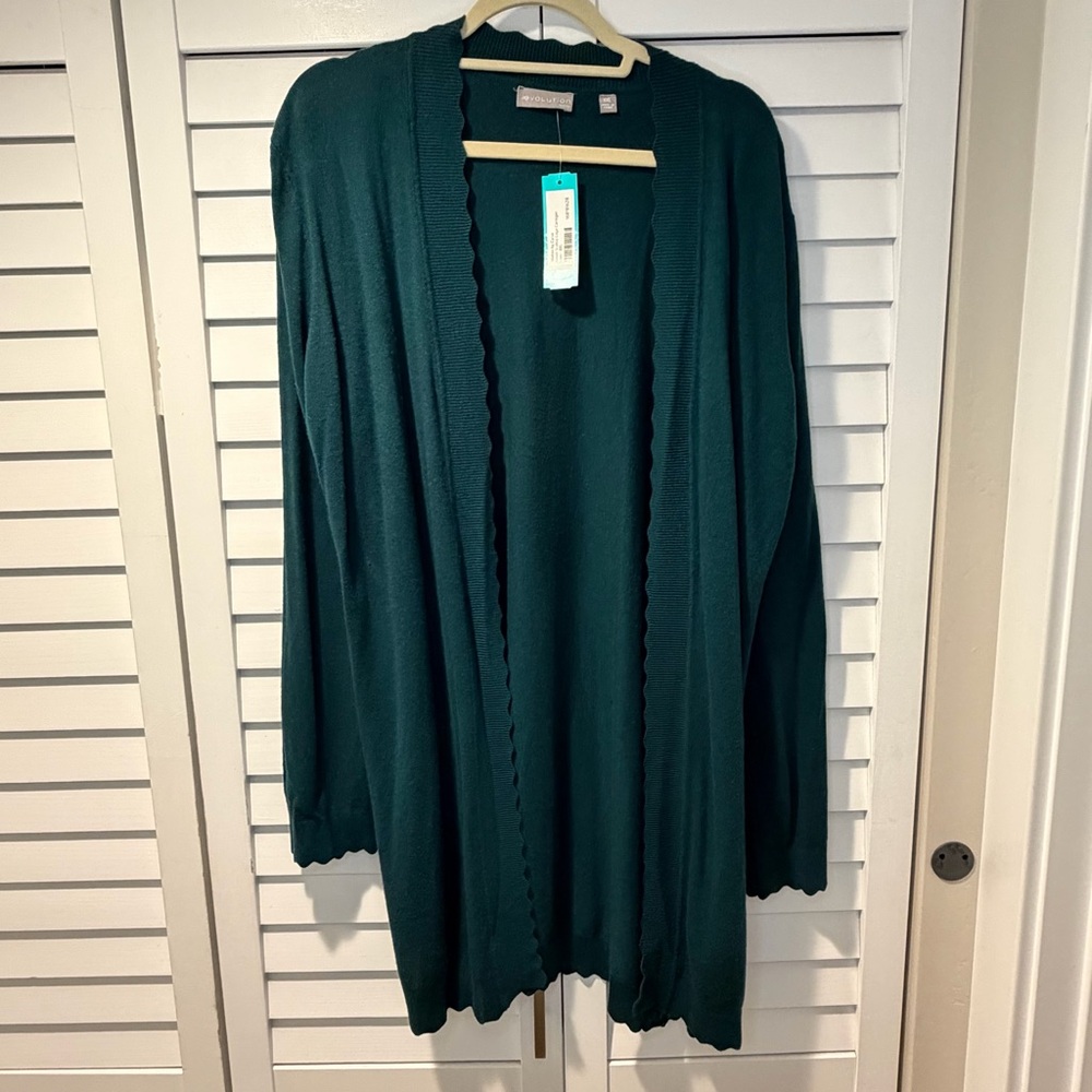 Evolution by Cyrus‎ Davison Scallop Edge Cardigan XXL Green NWT